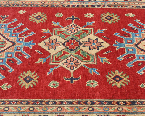 3x5 Red Kuba Afghan Hand Knotted Wool Area Rug